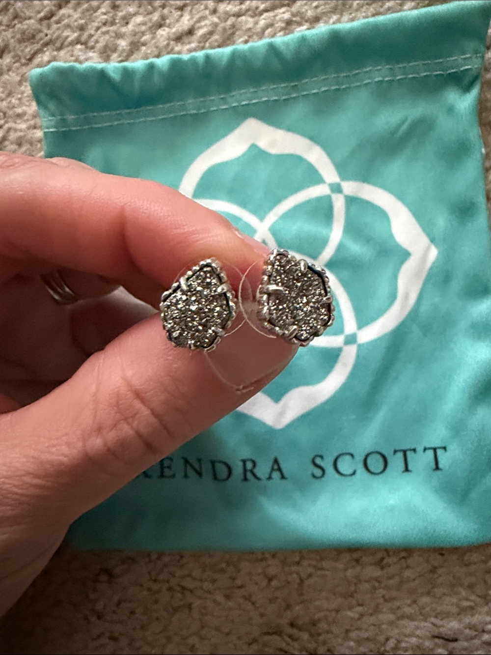 Kendra Scott Silver Druzy Teardrop Stud Earrings
